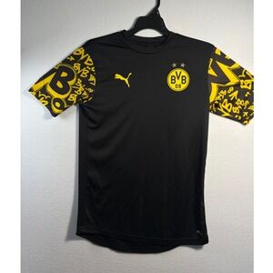 Puma Soccer Jersey Kids S Black EUC BVB Dortmund DryCell Graphic Sleeve